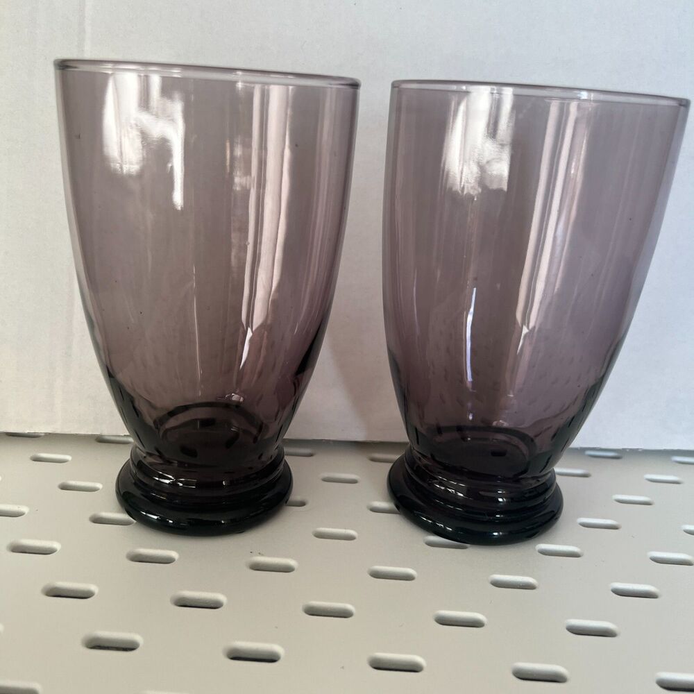 2 Large Drinking Glass Purple Amethyst Violet Vintage 16 Oz
